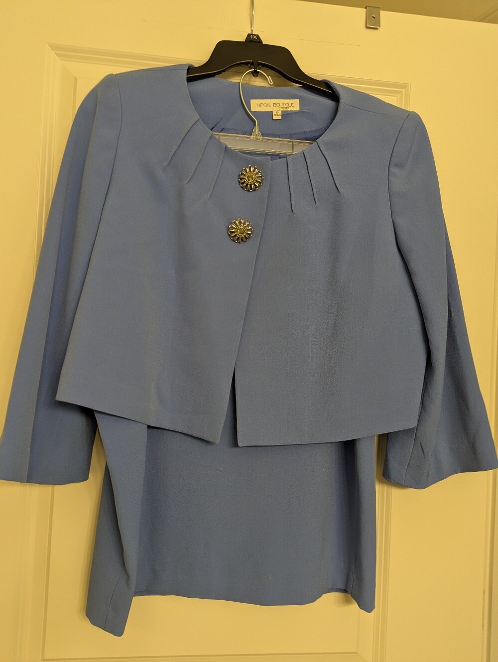 Nipon Boutique Periwinkle Cropped Jacket And Skirt Set with Sunburst Buttons